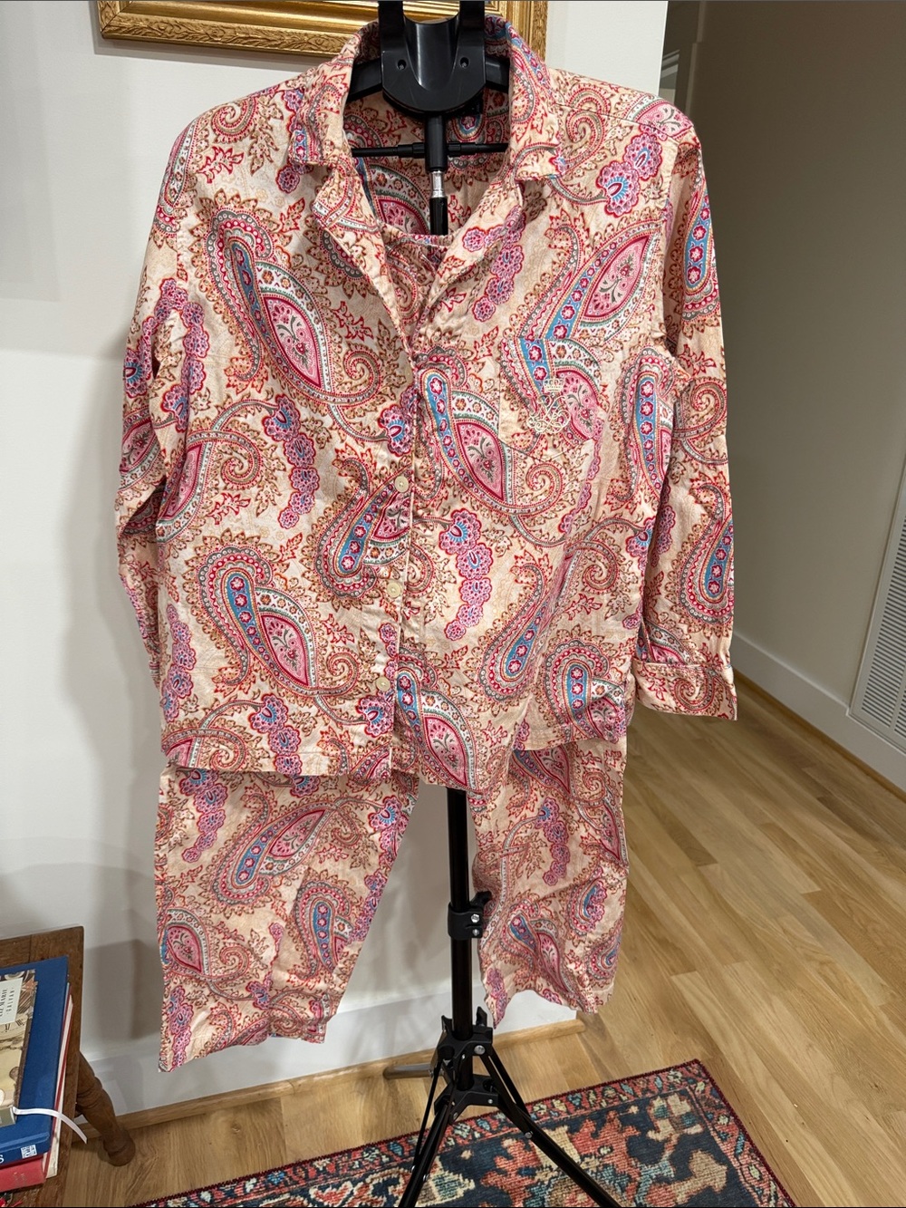 Lauren Ralph Lauren Pink and Cream Paisley Long-Sleeve Pajama Set